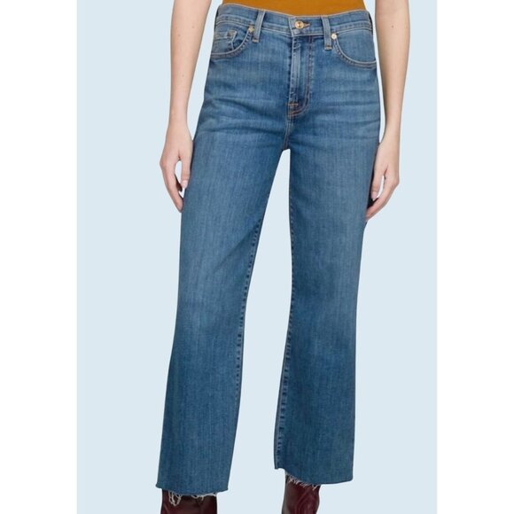 7 FOR ALL MANKIND Cropped Alexa Raw Hem Straight Leg Jean Sz 31 - Picture 1 of 8